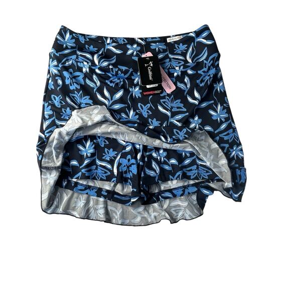 GOLFTINI Move-It Women XL 16" Pull-On Long Ruffle Tennis Golf Skort NAVY Floral - Picture 2 of 3